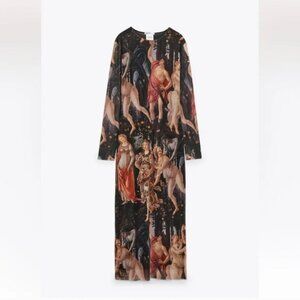 ZARA BOTTICELLI PRINT TULLE DRESS, SIZE Small